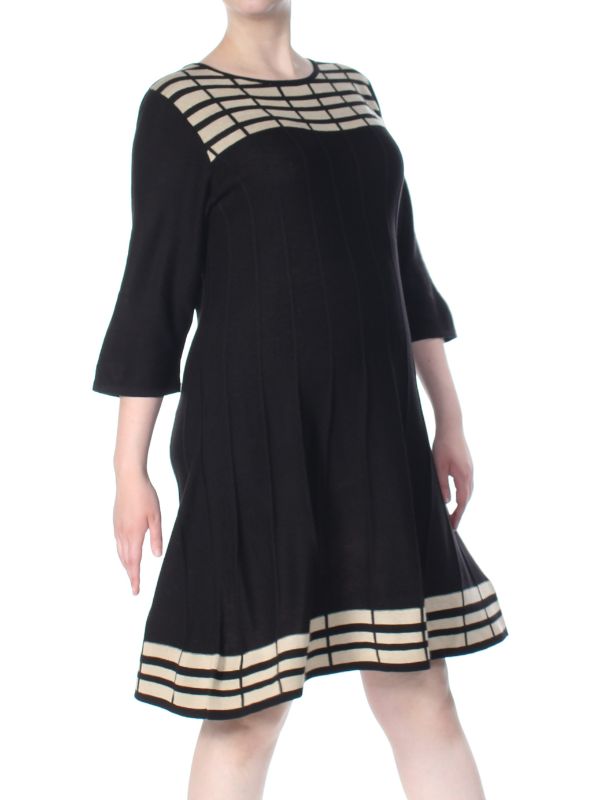 Photo 1 of Jessica Howard Women's Plus Size Patterned Sweater Dress (1X, Black/Tan)
