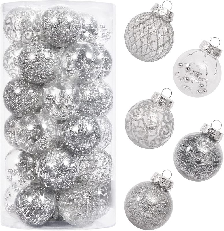 Photo 1 of Shatterproof Decorative Hanging Ball Ornament with Stuffed Delicate Decorations, Xmas Tree Balls for Halloween Holiday Party Thankgivings - Silver.