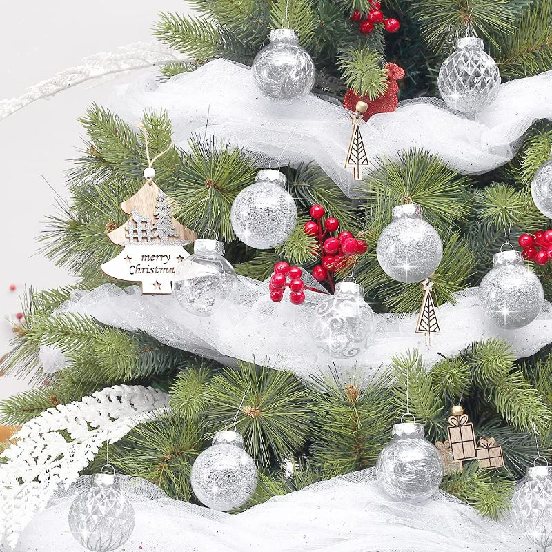 Photo 2 of Shatterproof Decorative Hanging Ball Ornament with Stuffed Delicate Decorations, Xmas Tree Balls for Halloween Holiday Party Thankgivings - Silver.