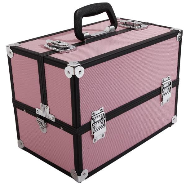 Photo 2 of Makeup Train Case Cosmetic Box Portable Makeup Case Organizer 2 Trays Makeup Storage for Cosmetologist Aesthetic Supplies Nail Tech Traveling Makeup Box Mermaid Pink
