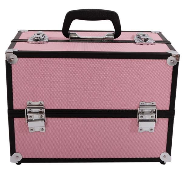 Photo 1 of Makeup Train Case Cosmetic Box Portable Makeup Case Organizer 2 Trays Makeup Storage for Cosmetologist Aesthetic Supplies Nail Tech Traveling Makeup Box Mermaid Pink
