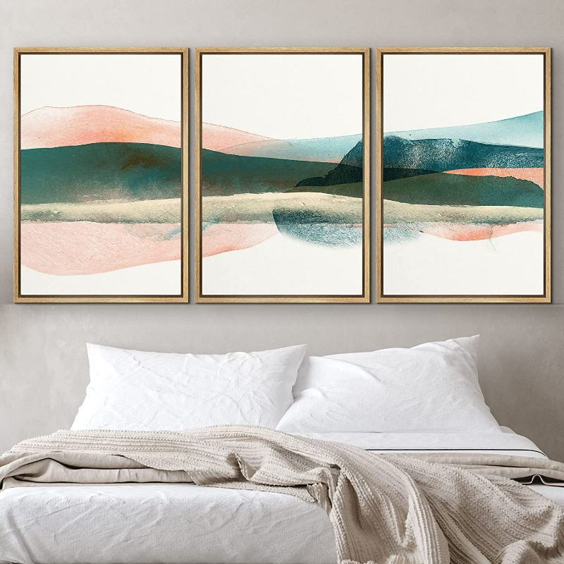 Photo 3 of IDEA4WALL Framed Wall Art Print Set Watercolor Green & Red Hills Nature Wilderness Illustrations Modern Art Rustic Scenic Colorful Pastel for Living Room, Bedroom, Office - 16"x24"x3 Natural

