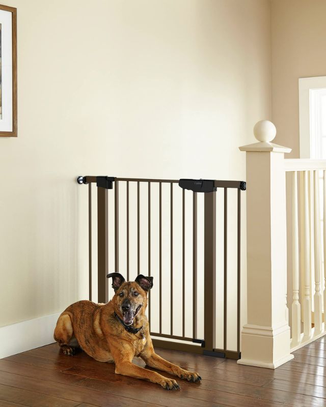 Photo 1 of Mom's Choice Awards Winner-Cumbor 29.5"-40.6" Width Pressure or Hardware Mounted Auto Close Safety Baby Gate, Durable Extra Wide Dog Gate for Stairs, Doorways, Easy Walk Thru Pet Gate for House 30.5" Tall Brown