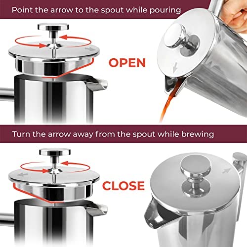 Photo 2 of Mueller French Press Double Insulated 304 Stainless Steel Coffee Maker 4 Level Filtration System, No Coffee Grounds, Rust-Free, Dishwasher Safe
