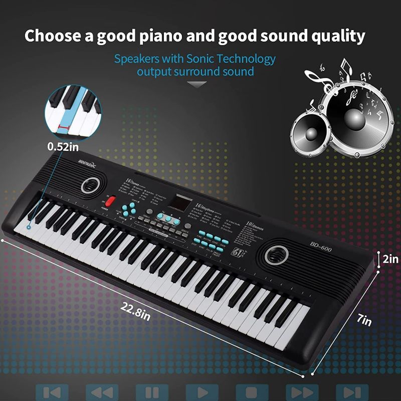 Photo 2 of biikoosii 61 key piano keyboard,keyboard piano for beginners keyboard piano with built-in dual speakers and microphone portable digital electric piano black