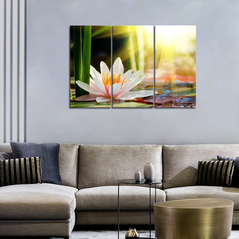 Photo 2 of 3 Panel Wall Art Beautiful Water Lily Sunshine Painting The Picture Print On Canvas Flower Pictures for Home Decor Decoration Gift Piece (Stretched by Wooden Frame,Ready to Hang)
