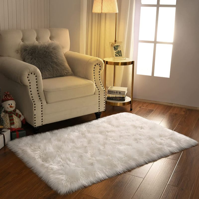 Photo 2 of Softlife Fluffy Faux Fur Sheepskin Rugs Luxurious Wool Area Rug for Kids Room Bedroom Bedside Living Room Office Home Decor Carpet 
