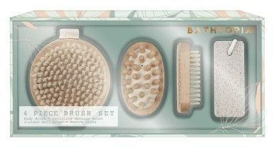 Photo 1 of Bathtopia 4-Piece Exfoliation Set Includes 1 x Body Brush 1 x Cellulite Massage Brush 1 x 2 Sided Nail Brush and 1 x Pumice Stone