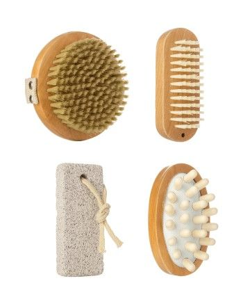 Photo 3 of Bathtopia 4-Piece Exfoliation Set Includes 1 x Body Brush 1 x Cellulite Massage Brush 1 x 2 Sided Nail Brush and 1 x Pumice Stone