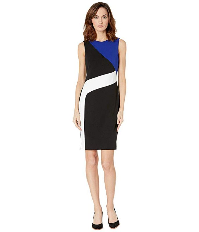 Photo 2 of Calvin Klein Womens Colorblocked Cold Shoulder Sheath Dress - 12
