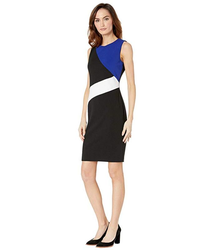 Photo 1 of Calvin Klein Womens Colorblocked Cold Shoulder Sheath Dress - 12
