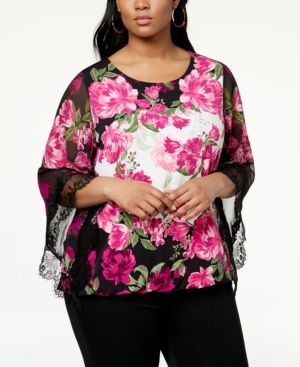 Photo 1 of Alfani Plus Size 3X Lace-Trim Kimono-Sleeve Top, Created for Macy's
