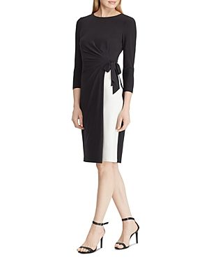 Photo 1 of Lauren Ralph Lauren Women's Career Dresses - Black & White Two-Tone Side-Tie Jersey Long-Sleeve Dress - Women size 10

