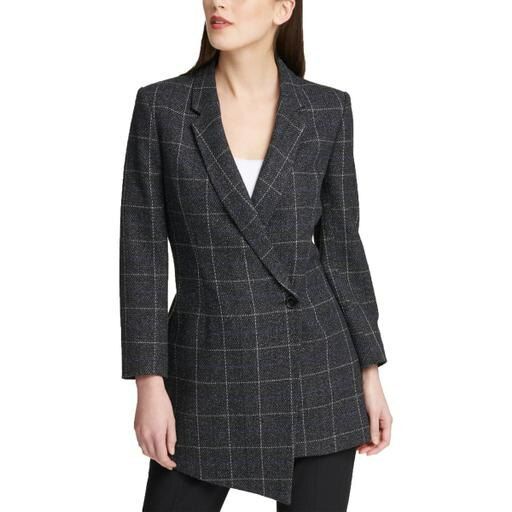 Photo 1 of DKNY Womens Asymmetrical One Button Blazer Jacket Black 10
