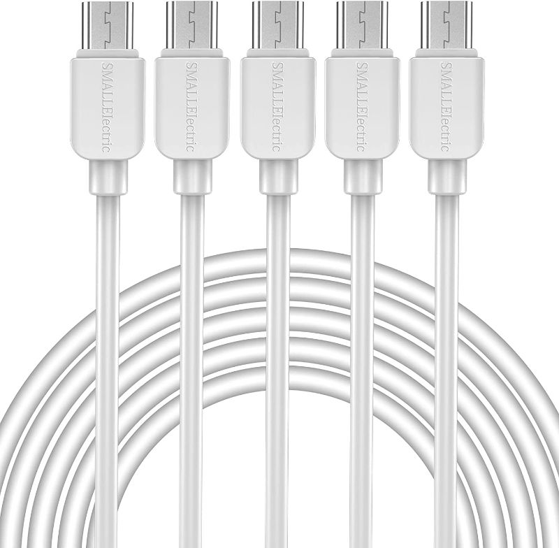 Photo 2 of SMALLElectric Micro USB Cable (5-Pack, 6FT) Android Charger, Micro USB Charger Cable Long Android Phone Charger Cord for Samsung Galaxy S7 S6 Edge J7 S5,Note 5 4,LG 4 K40 K20,MP3,Kindle,Tablet,White