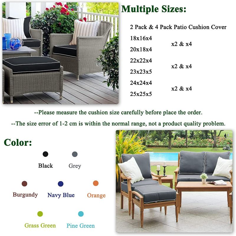 Photo 2 of Patio Cushion Covers, Outdoor Cushion Covers Replacement, Waterproof Outdoor Chair Cushion Covers for Patio Furniture, Square Outdoor Cushion Slipcovers with Zipper (24x24x4in-2 Pack, Pine Green?