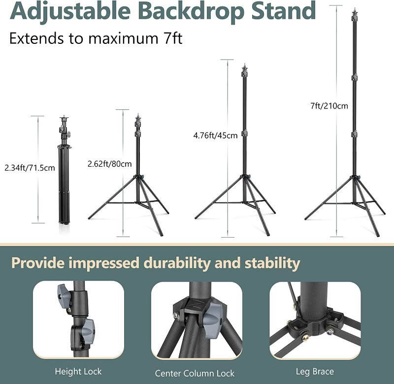 Photo 2 of Aureday Backdrop Stand, 7x10Ft Adjustable Photo Backdrop Stand Kit with 4 Crossbars, 6 Background Clamps, 2 Sandbags, and Carrying Bag for Parties/Wedding/Photography/Festival Decoration
