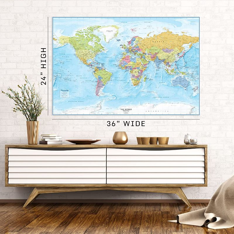 Photo 1 of Large Blue Ocean World Wall Map | 36x24 - Detailed World Wall Map | 2020 World Map Poster - Non-Laminated World Map | Academia Maps
