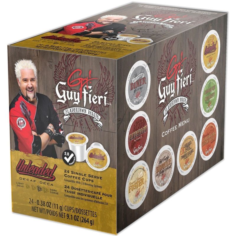 Photo 1 of Guy Fieri Flavortown Roasts Unleaded Decaf Coffee 24 Keurig K Cup Pods Compatible
