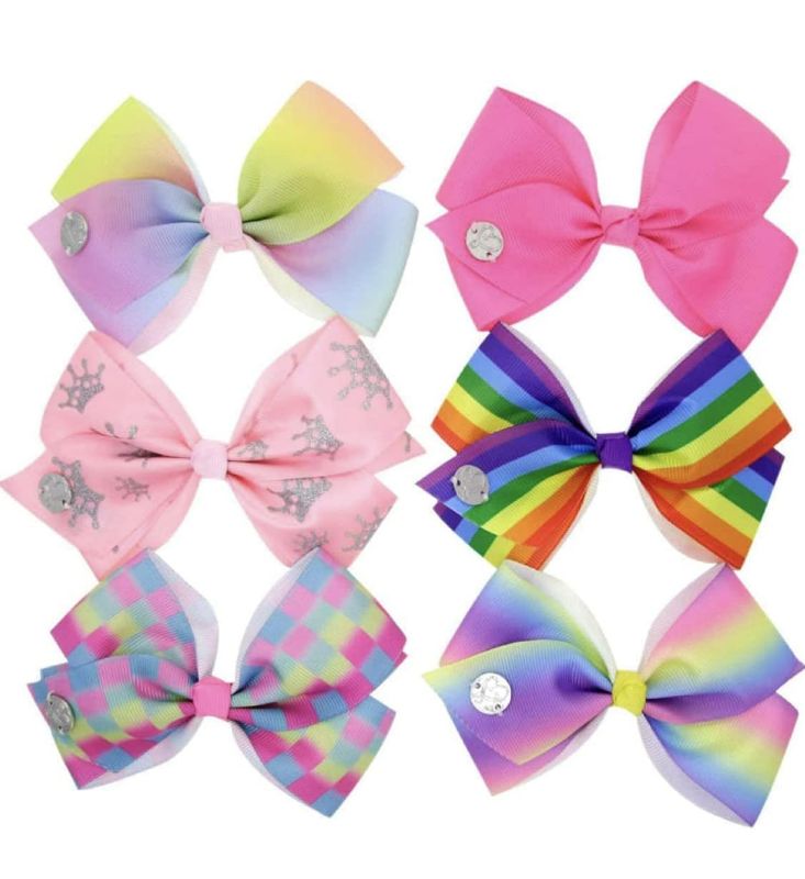 Photo 2 of JOJO SIWA Hair bows Clips - 6 pieces/set siwa rainbow printed knot ribbon bow for girls handmade boutique hair clip children hair accessories