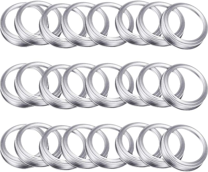 Photo 2 of 24 Pieces Wide Mouth Canning Jar Replacement Metal Rings with Bands Practical Screw Jar Bands Leak Proof Tinplate Metal Bands Rings, Compatible with Mason Jar (Silver)