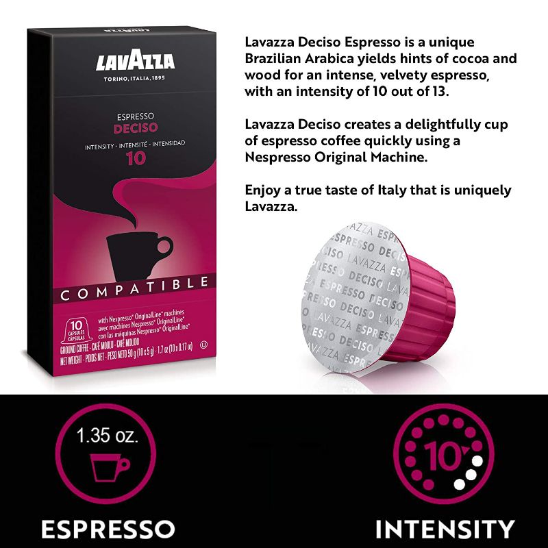 Photo 3 of Lavazza Deciso Espresso Dark Roast Capsules Compatible with Nespresso Original Machines , 10 Count (Pack of 6)
