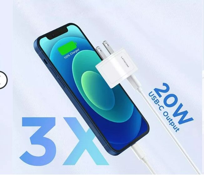Photo 2 of Letscom USB C Charger 20W Fast Charger Compact PD Compatible with iPhone 12/12 Mini/12 Pro/12 Pro Max/11/XS, Galaxy, Pixel 4/3, iPad Pro, AirPods/AirPods Pro, and More - FC236 - White

