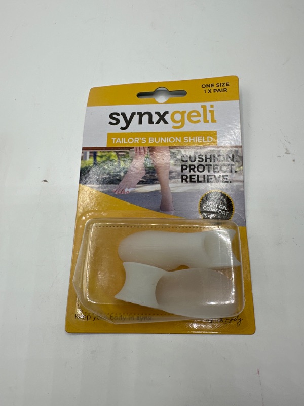 Photo 3 of Synx Geli Bunion Shield Spacers - Soft Gel Bunionette Pads with Spacer - Tailors Bunion Pad Corrector - Fast Pain Relief for Men & Women - Pinky Toe Protection - 2 ct