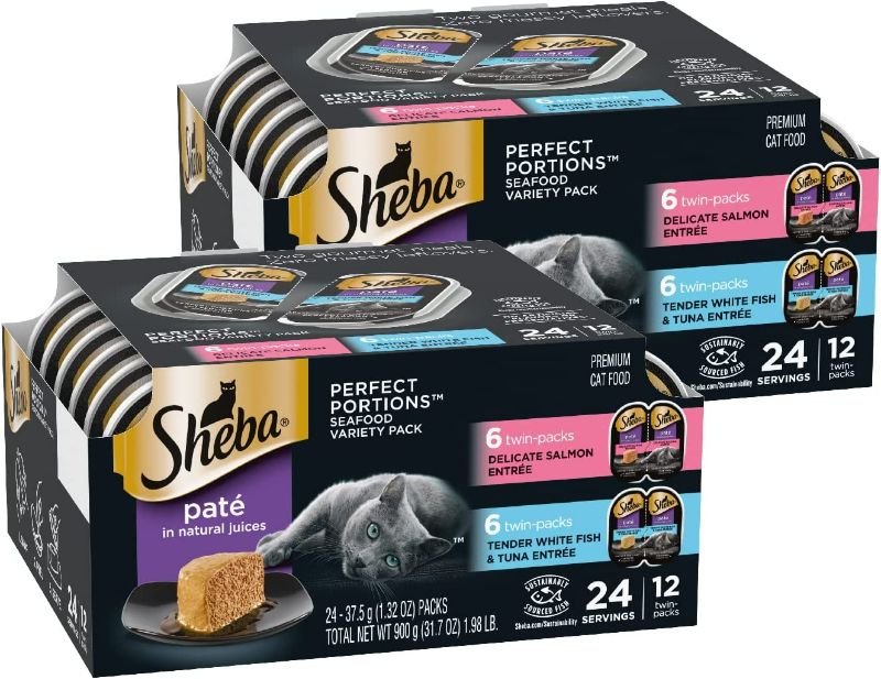Photo 2 of SHEBA PERFECT PORTIONS Cuts in Gravy Adult Wet Cat Food Trays (24 Count, 48 Servings), Delicate Salmon and Tender Whitefish & Tuna Entrée, Easy Peel Twin-Pack Trays