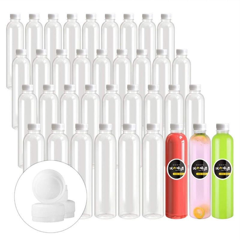 Photo 1 of Holotap 16 OZ Empty Plastic Juice Bottles Pack of 30 Clear Disposable Bulk Drink Bottles with White Tamper Evident Caps Lids (16 OZ, White)
