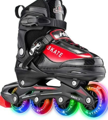 Photo 1 of Hiboy Adjustable Inline Skates with All Light up Wheels, Outdoor & Indoor Illuminating Roller Red Small Kids US Size 2-5