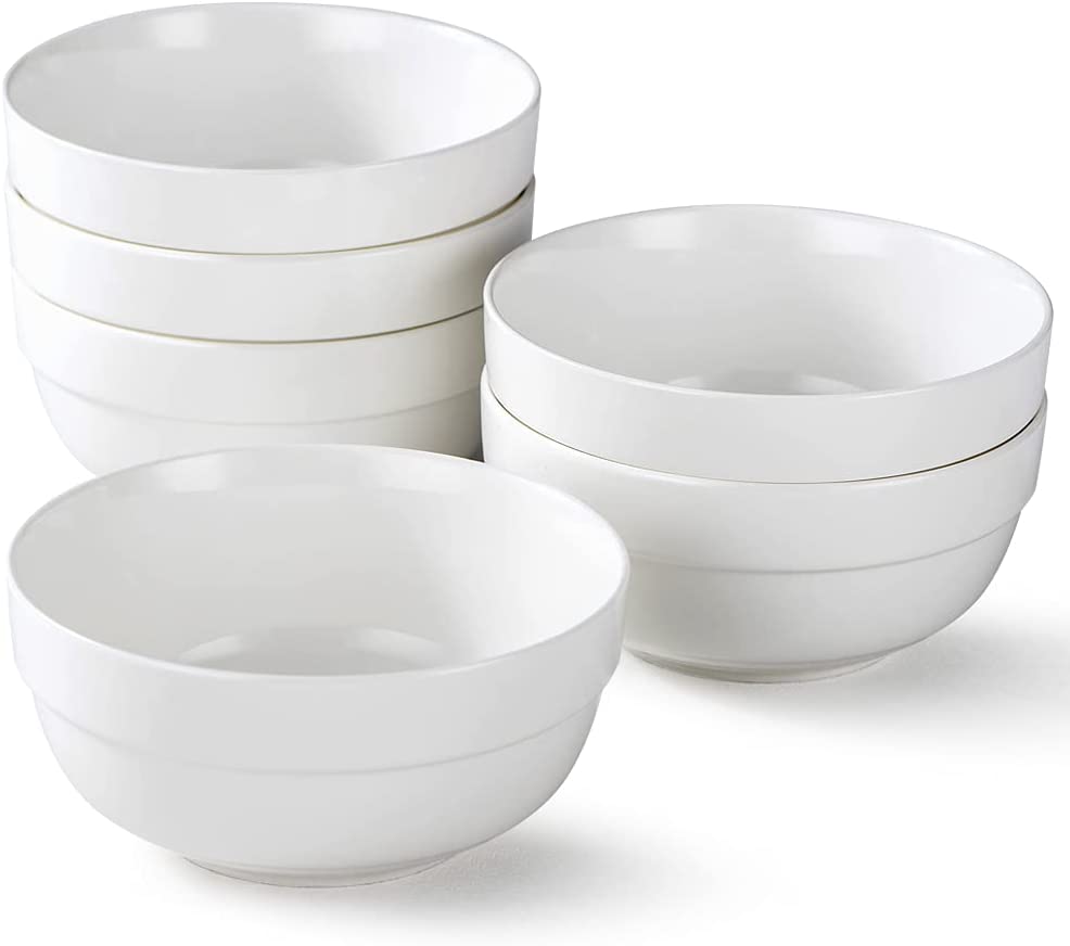 Photo 1 of HAPPY KIT 6" Ceramic Soup Bowls, Cereal Bowls Set of 6, 24OZ White Bowls for Kitchen, Serving Bowls for Cereal Soup Rice Pasta Salad Oatmeal, Thick-edge Non-slip Design
