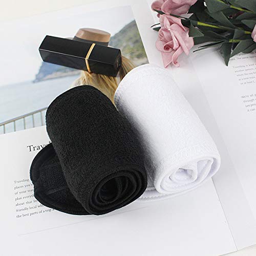 Photo 1 of 4 PACK 2 BLACK 2 WHITE Facial Spa Headband - Makeup Shower Bath Wrap Sport Headband Terry Cloth Adjustable Stretch Towel with Magic Tape
