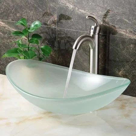 Photo 1 of Oval-shape Frosted Tempered Bathroom Glass Vessel Sink