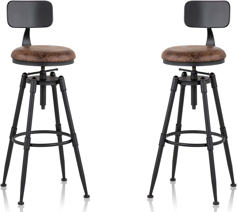 Photo 1 of MSMV 27-35 Inch (Set of 2) Vintage Industrial Bar Stool-Farmhouse Swivel Bar Stool-Swivel Kitchen Island Dining Chair-Kitchen Counter Height Adjustable Pipe Stool-Cast Steel Stool
