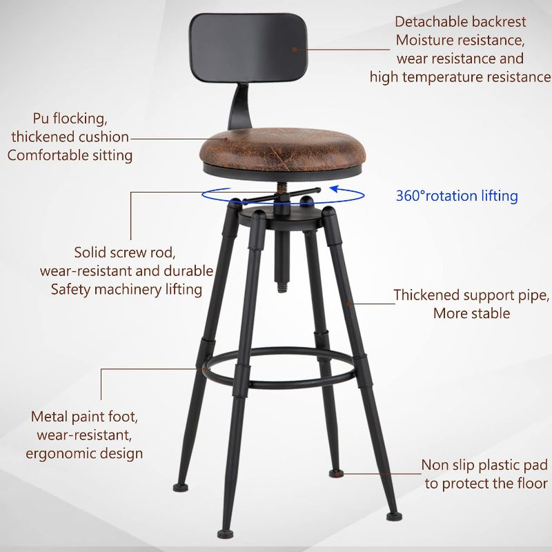 Photo 2 of MSMV 27-35 Inch (Set of 2) Vintage Industrial Bar Stool-Farmhouse Swivel Bar Stool-Swivel Kitchen Island Dining Chair-Kitchen Counter Height Adjustable Pipe Stool-Cast Steel Stool
