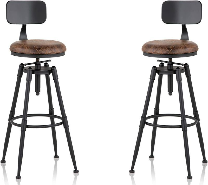 Photo 1 of MSMV 27-35 Inch (Set of 2) Vintage Industrial Bar Stool-Farmhouse Swivel Bar Stool-Swivel Kitchen Island Dining Chair-Kitchen Counter Height Adjustable Pipe Stool-Cast Steel Stool
