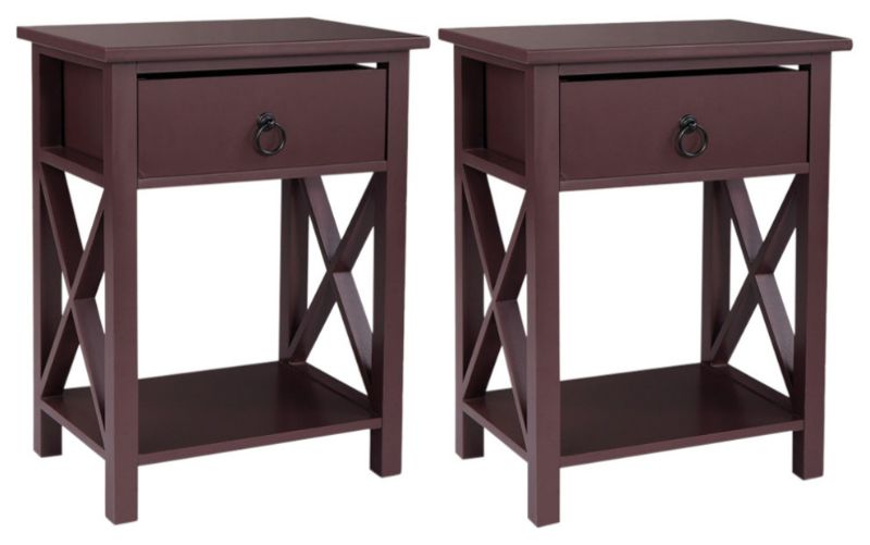 Photo 1 of jaxpety X-Shaped Nightstand Bedside Table With Drawer Brown, Set of 2

