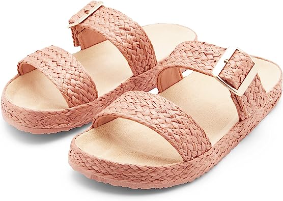 Photo 1 of Opvia Womens Slide Sandals with Straw Strap Adjustable Buckle Comfort Lightweight Soft Sole Fashion Flat Shoes for Summer size 9 in women's. 