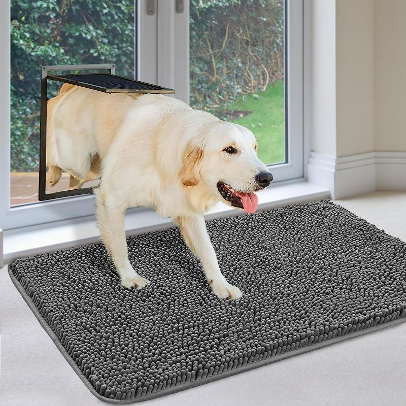 Photo 1 of Mrdurns Super Absorbent Chenille Indoor Doormats, Muddy Paws Door Mats for Dirty Dogs Rugs - Absorb Water Quick Dry Machine Washable - Pet Entryway Rugs for Mud Room Front Back Door, 36x24 Grey

