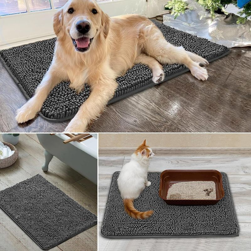 Photo 2 of Mrdurns Super Absorbent Chenille Indoor Doormats, Muddy Paws Door Mats for Dirty Dogs Rugs - Absorb Water Quick Dry Machine Washable - Pet Entryway Rugs for Mud Room Front Back Door, 36x24 Grey
