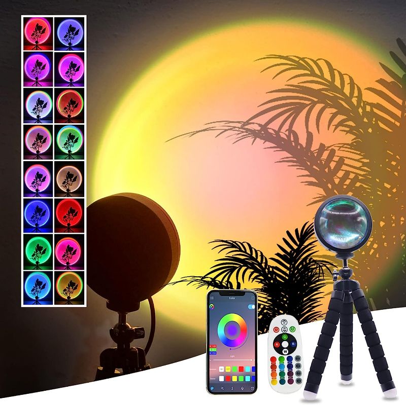 Photo 1 of Sunset Lamp Projection with Remote and APP Control Multiple Colors Changing LED Sunset Light Projector 360 Degree Rotation with Adjustable Base for Photography/Party/Home/Bedroom
