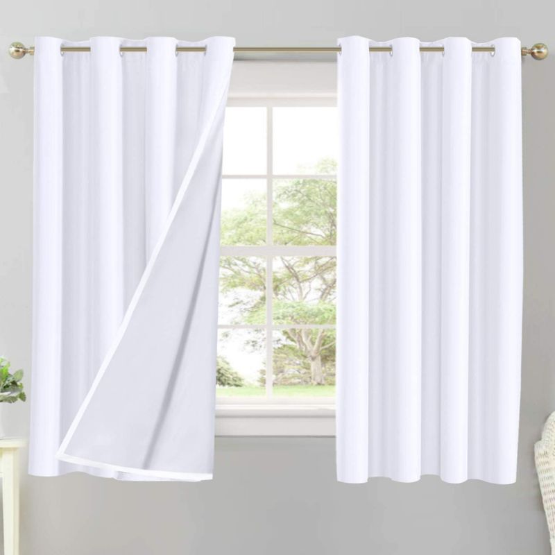 Photo 1 of Flamingo P Double Layer 70% Blackout White Curtains for Bedroom 63 Inches Long Thermal Insulated Lined Curtains for Living Room | Light Blocking Energy Saving Grommet Drapes Draperies, 2 Panels
