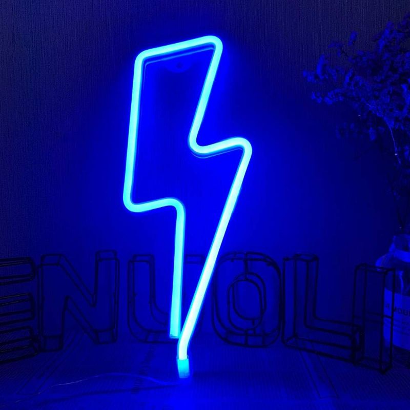 Photo 1 of LED Blue Neon Light Lightning Bolt Neon Sign Light for Wall Battery and USB Operated Neon Lights Blue Lightning Neon Signs Light up for Home Kids Room Bar Party Christmas Wedding Home Decor Lights
