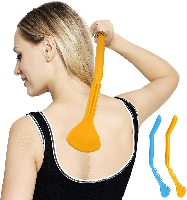 Photo 1 of RENOOK 2PCS Back Scratcher for Men Adults Extendable, Flexible and Labor-Saving, Area Needling and Naturally Curved Handle, 14.17'' (Yellow and Blue)
