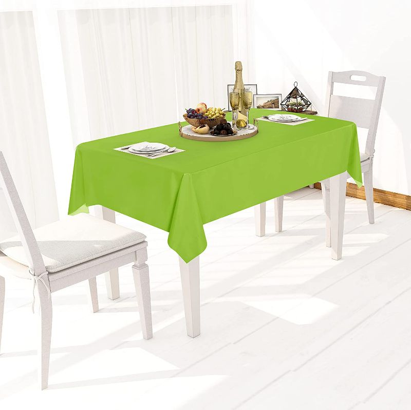Photo 2 of  100% Waterproof Rectangle PVC Tablecloth - 54 x 78 Inch - Oil Proof Spill Proof Vinyl Table Cloth, Wipe Clean Table Cover for Dining Table, Buffet Parties and Camping, Apple Green
