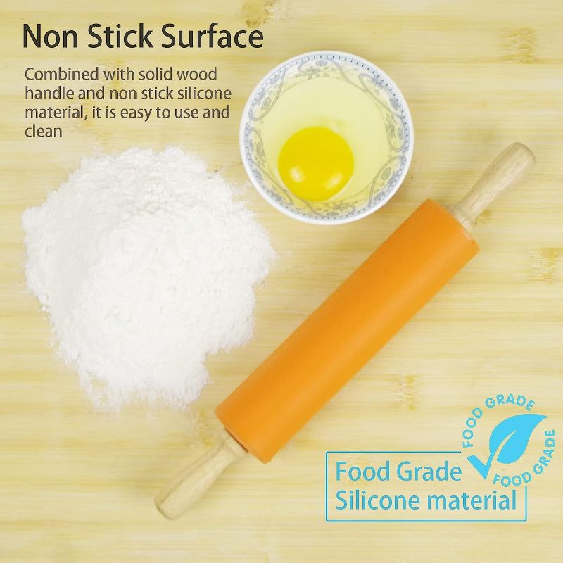 Photo 2 of Remeel Silicone Rolling Pin for Baking Non-stick Rolling Pin Dough Roller Wooden Handle Kitchen Accessories Pastry Roller
