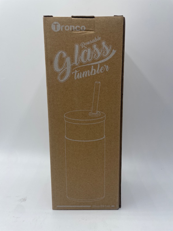 Photo 2 of tronco 20 oz Glass Tumbler Glass Water Bottle Straw Silicone Protective Sleeve Bamboo Lid - BPA Free -Amber
