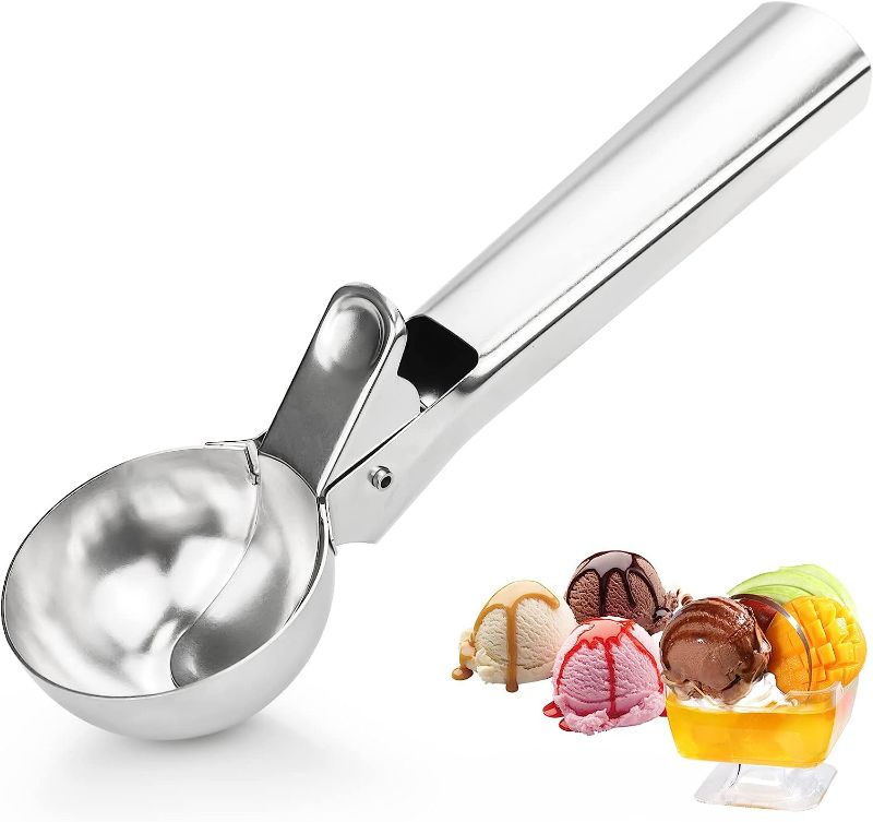 Photo 1 of Jungchiali Ice Cream Scoop with Trigger, Cookie Scoop, Premium Stainless Steel, Easy to Release, Polished Smooth Surface and Comfortable Handle, Perfect for Ice Cream, Cookie. - Large
