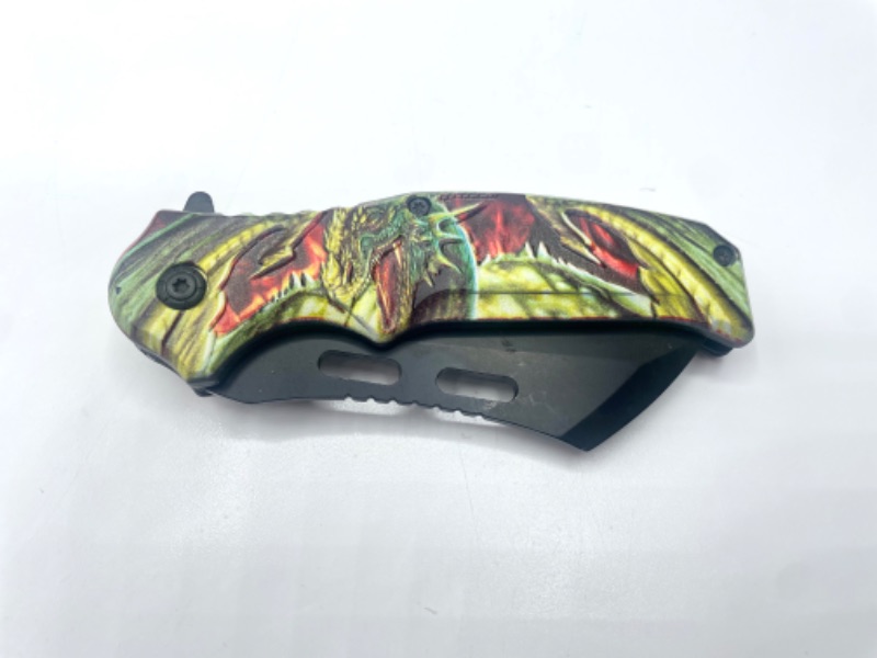 Photo 2 of Green And Red Open Winged Dragon Pocket Knife New 
